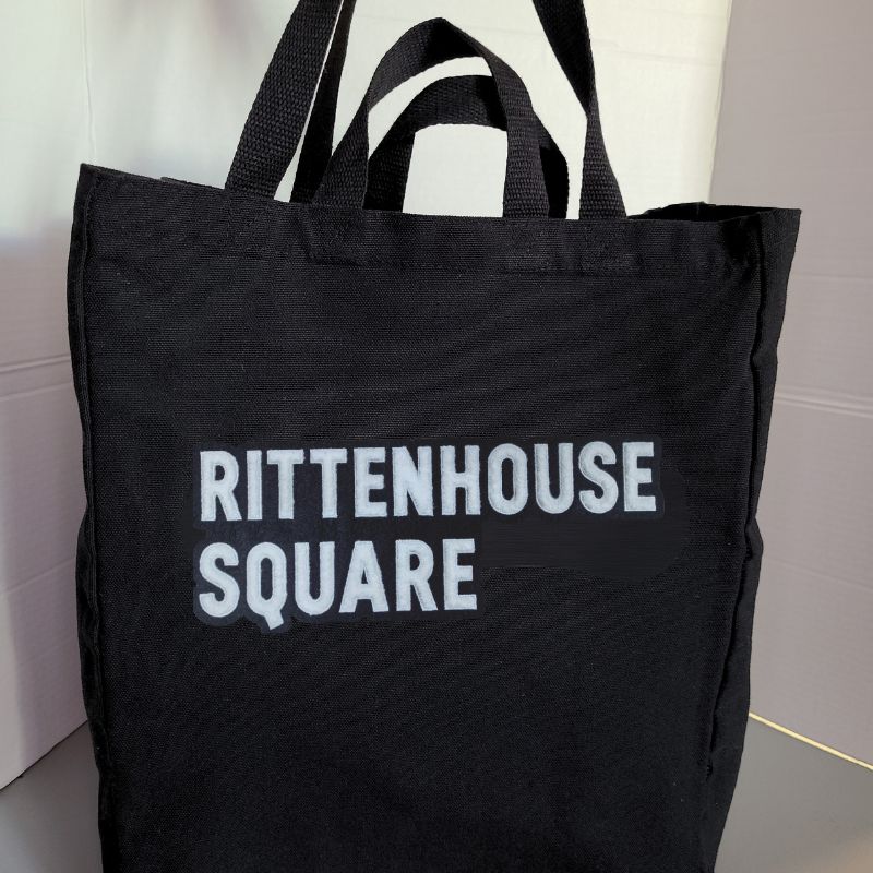 rittenhouse square tote bag black and white chenille soft raised letters
