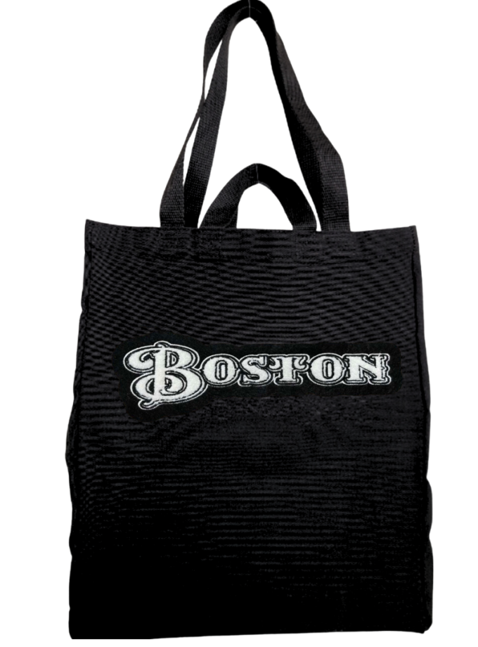 Boston tote bag with chenille embroidery in black