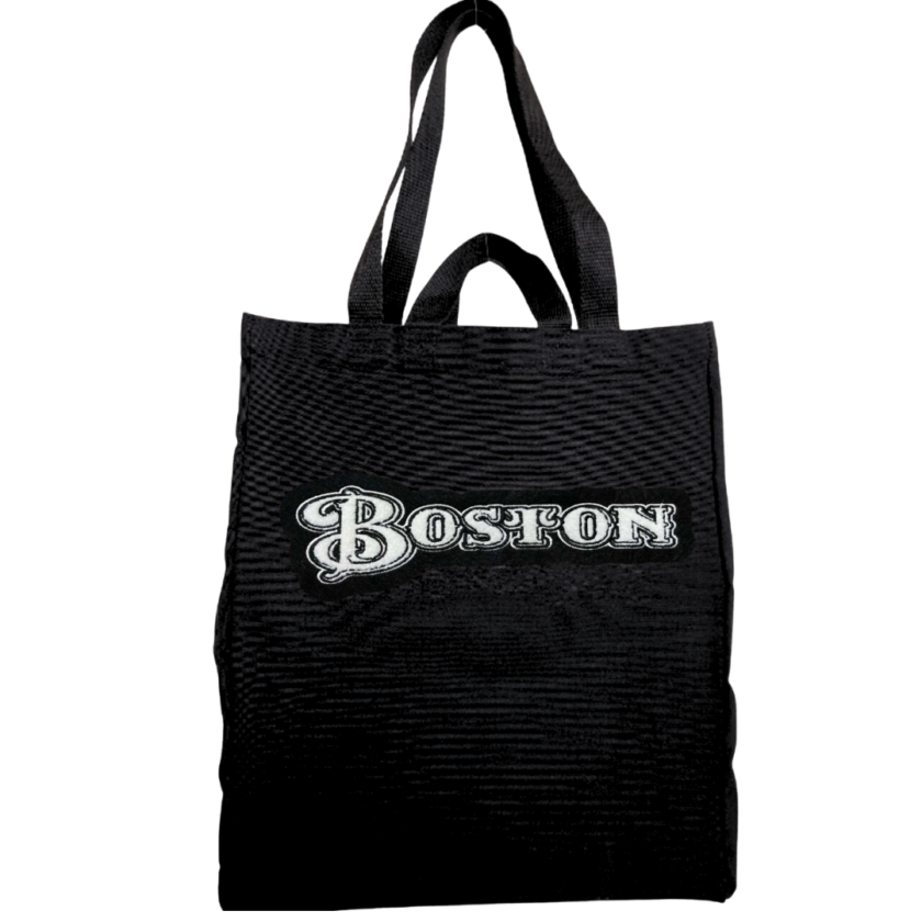 Boston tote bag with chenille embroidery in black