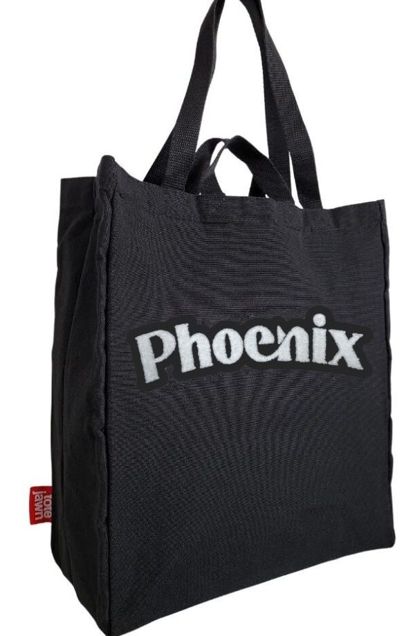 Phoenix Arizona tote bag with chenille embroidery in black