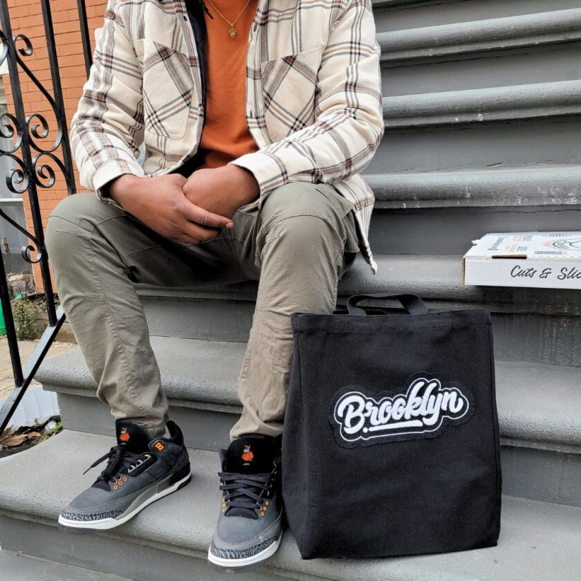 Black Brooklyn Tote Bag with chenille embroidery