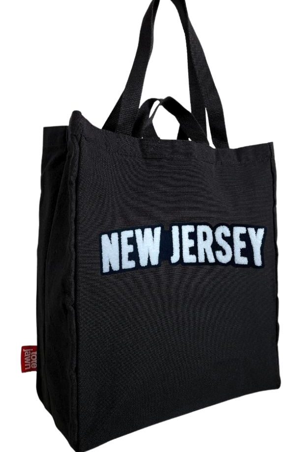 New Jersey black tote bag with chenille embroidery front