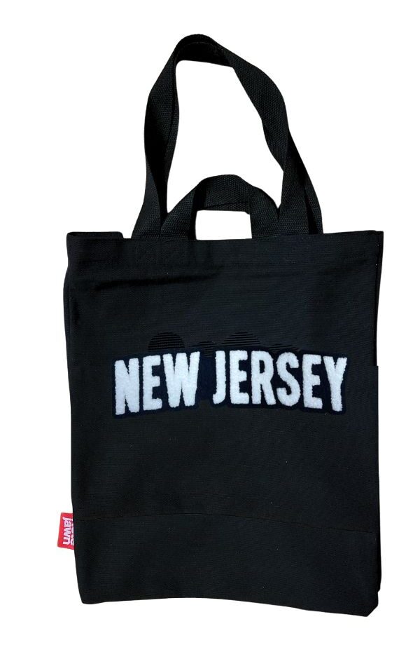 New Jersey blakc tote bag with chenille embroidery front