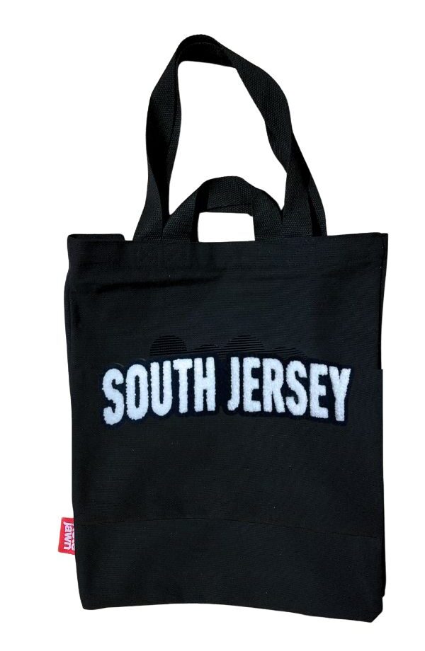 South Jersey tote bag in black with chenille embroidery