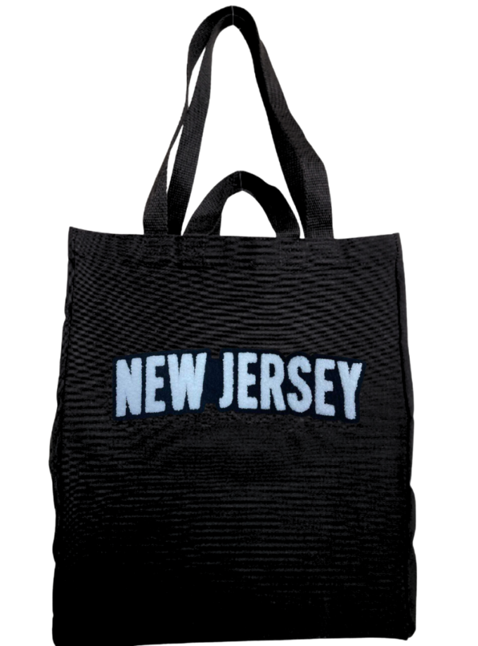 New Jersey blakc tote bag with chenille embroidery front