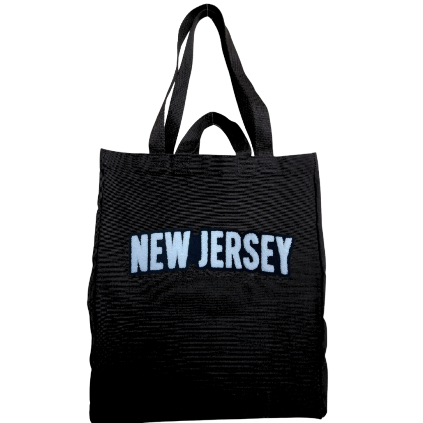 New Jersey blakc tote bag with chenille embroidery front