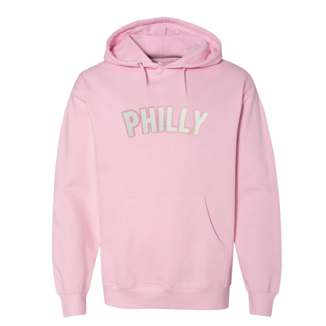 Philly Standard Pink Pullover Hoodie – Soft Chenille Patch