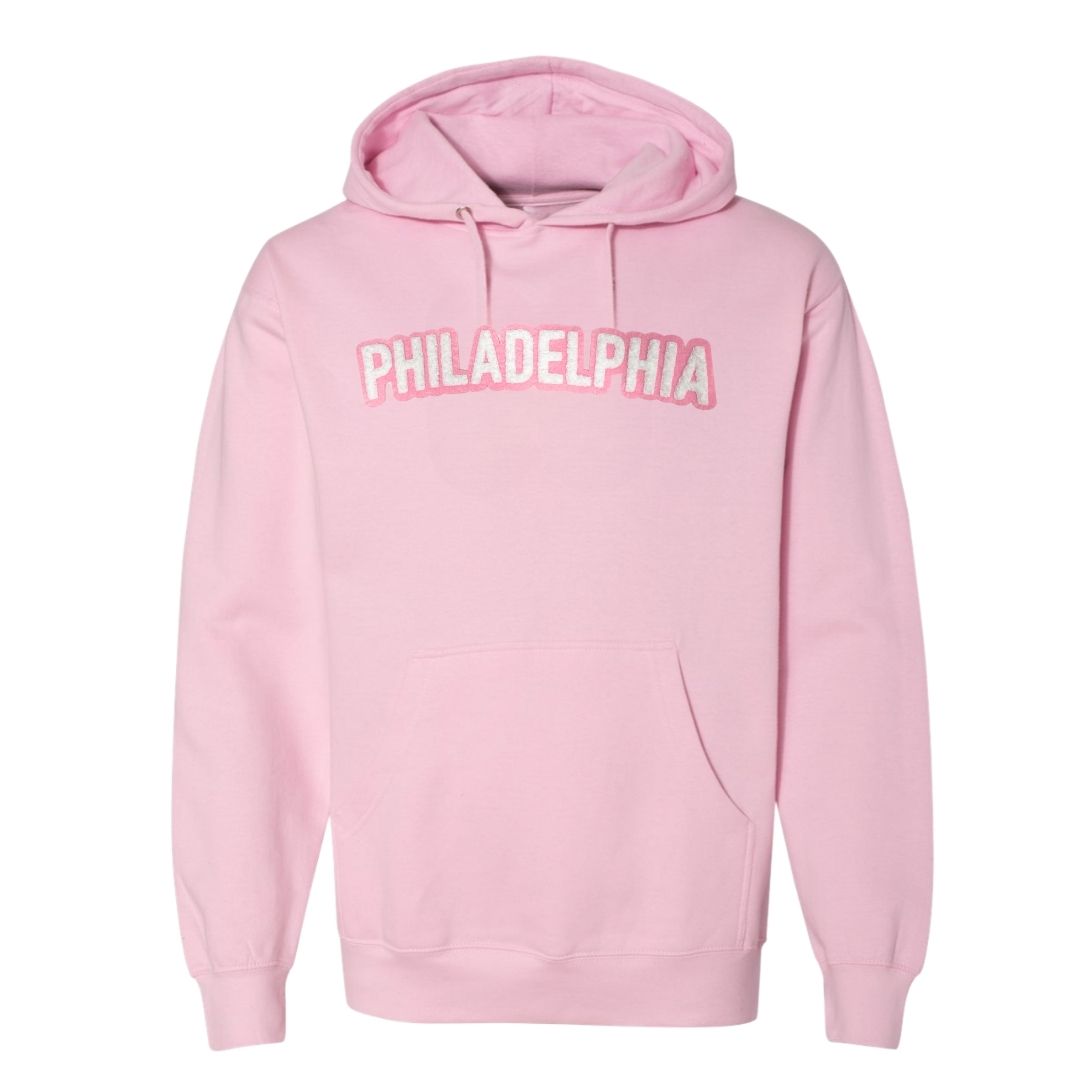 Philadelphia Pink Pullover Hoodie – Soft Chenille Patch