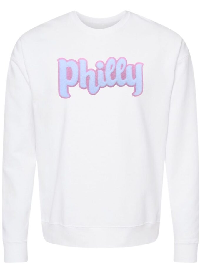 Philly Phancy White Crewneck Sweatshirt – Soft Chenille Patch