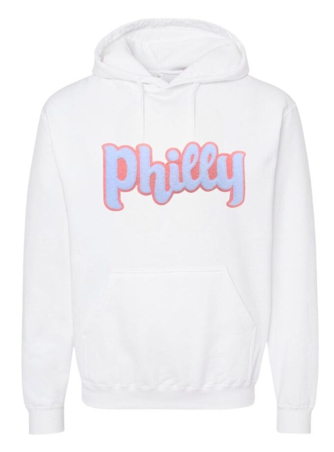 Philly Phancy White Pullover Hoodie – Soft Chenille Patch