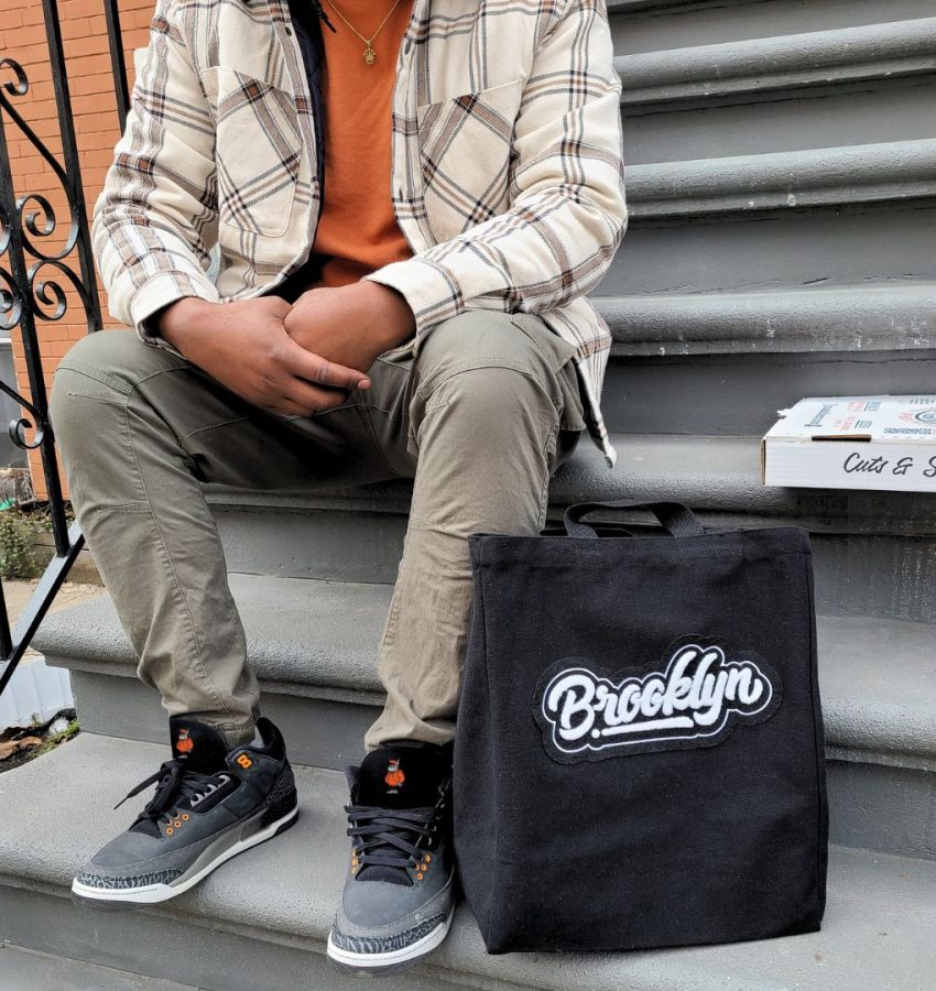 Black Brooklyn Tote Bag with chenille embroidery